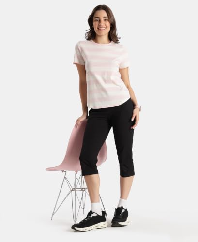 Image of Jockey A121 Women Super Combed Cotton Stripe Fabric Relaxed Fit Round Neck Half Sleeve T-Shirt with Curved Hem Styling
