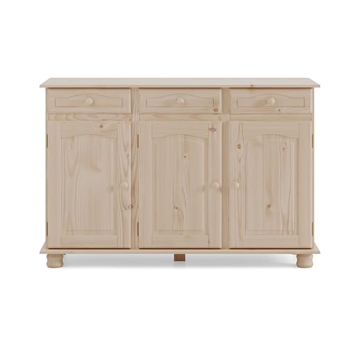 MOBLIT Aparador Alacena de Pino Macizo – Serie Canet, Mueble Auxiliar de Almacenaje para Cocina, Comedor o Salón, 86x42x130 Sin Barnizar