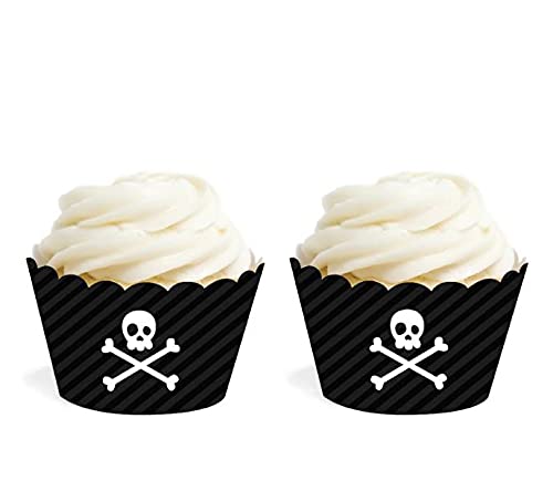 Andaz Press Birthday Cupcake Wrappers, Pirate Skull and Crossbones, 20 -Pack, Decor Decorations Wraps Cupcake Muffin Paper Holders