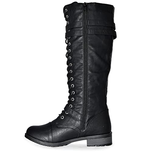 Wild Diva Womens Timberly-65A Lace Up Knee High Combat Boots Black Sz 11 #TOP5