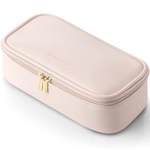 Vlando Travel Makeup Bag,Small Makeup Bag for Women,Gifts for Women Girls, Makeup Pouch for Purse Travel Essentials Toiletries-Apricot White 01-Aprico