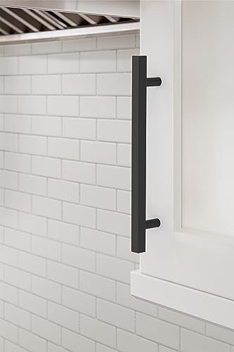 Image of Amerock 10 Pack 6-5 /16 inch Bar Pulls Square Matte Black Drawer Pull | 6-5 /16 inch (160mm) Center-to-Center Mounting Distance and 8-5 /8 inches Overall Length, Durable Zinc Cabinet Hardware