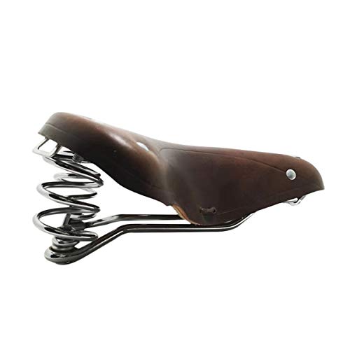 TentHome - Sillín de bicicleta de estilo vintage, cómodo asiento de piel para bicicleta con remaches de plumas para hombre y mujer, café