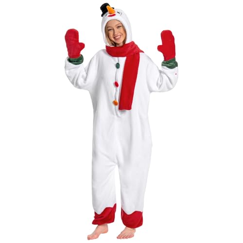 OLAOLA Unisex Adult Christmas Costume Plush Flannel Snowman Onesie One-Piece Cosplay Pyjamas XMAS Party
