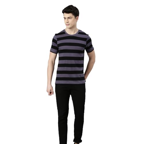 Image of FASO Men's Yarn Dyed Striped T-Shirt | Super Soft Combed Cotton | Sporty Big Stripes | Half Sleeves | Customized Comfort Fit for Smart Casual Wear