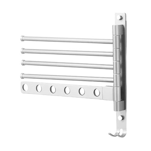 Bathroom Towel Rack - 4 Arm Swivel Aluminium Wall Mounted Towel Rail for Towels and Dishcloths - Pull Out Organizer Ideal for Shower, Kitchen, Balcony or Laundry Room - Facil