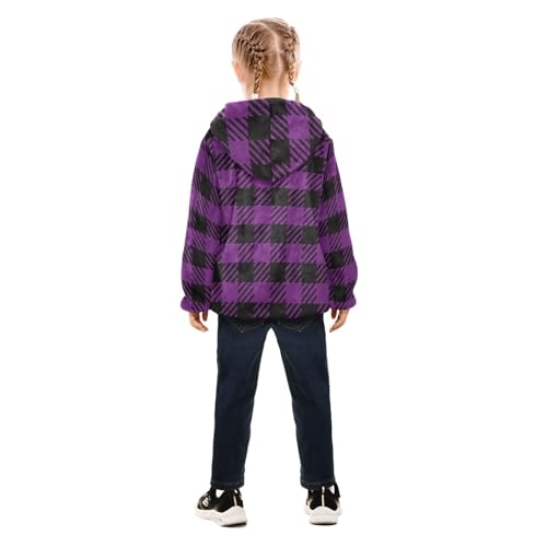 GuoChe Black Plaid Scotland Purple Baby Girl Fleece Jacket4