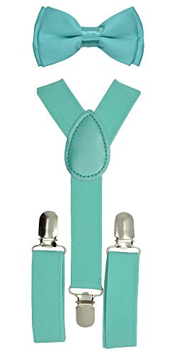 Baby Toddler Kids Children Boys Girls Y-Back Elastic Suspender & Bow Tie Plain Or Design Set (Mint)