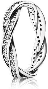 Pandora Timeless Braided pave silver ring with cubic zirconia, 54, White