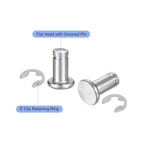 QUARKZMAN 5er Set M6x12mm 304 Edelstahl Zylindrischer Wellensicherungsring Positionierungsstift, Flachkopf gerillter Scharnierzylinder Positionierungsstift mit E-Clip Sicherungsring, Silber