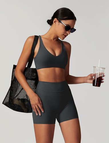 Image of ABOCIW Womens V Neck Twist Back Sports Bra Padded Low Impact Fitness Yoga Bra Workout Crop Top