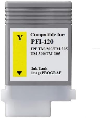 Vivid Colors VC PFI-120 Yellow Ink Cartridge for Canon PFI-120Y (130ml, Yellow) for Canon imagePROGRAF TM-200 TM-205 TM-300 TM-305 Printer.