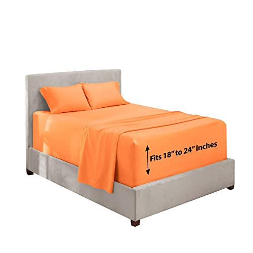 Image of Hearth & Harbor Extra Deep Pocket Queen Sheets - 4 Piece Hotel Luxury Queen Sheet Set Fits Up to 24 inch Mattress - Ultra Soft Luxury Queen Bed Sheet Set - Soft & Breathable, Queen, Apricot Buff Orange