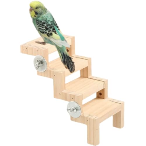 Bird Ladder Bridge, Wooden Parrot Hamster Climbing Ladder Toys, Multi-Function Bird Resting Platform for Parrot Hamster Rat Parakeet Cockatiel Conure (4 Steps)