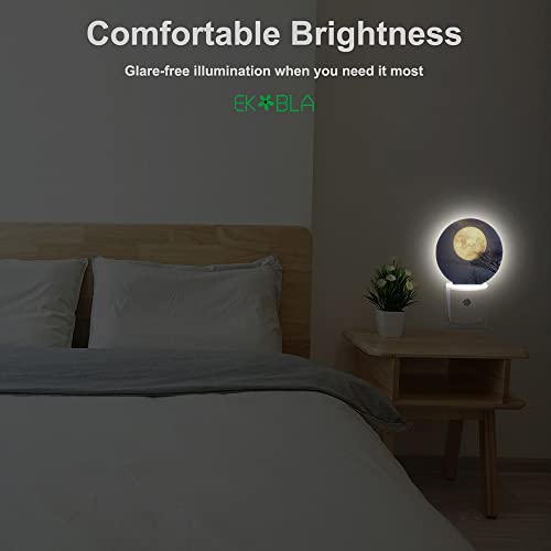 Image of EKOBLA Full Moon Night Light, Moon Above Treetop Starry Sky Night Lights Plug Into Wall with Auto Sensor for Bathroom and Hallway