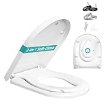 Family Toilet Seat Soft Close with Quick Release for Easy Clean, D Shaped Soft Close Toilet Seat White with Adjustable Hinges, Universal Toilet Lid in Sturdy Anti-Bacterial Premium PP Material