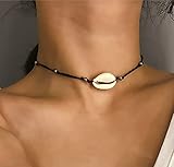 Chennie Boho Cowrie Shell Choker Necklace Beach Puka Seashell Necklaces Black Adjustable Rope Chain