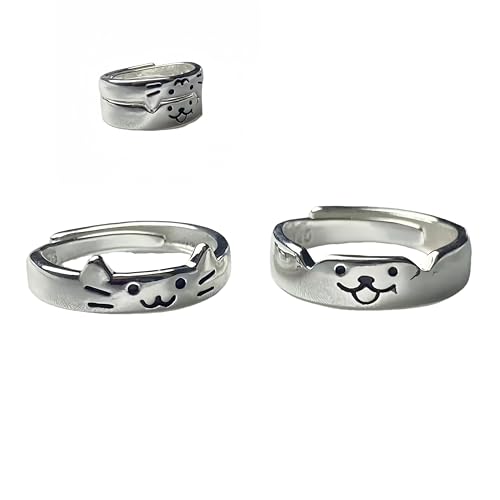 Generic Dogs and Cats Ring Cute Kitten Puppy Ins Niche Advanced Design Couple Rings Silver Adjustable Interlocking love, 704090175432