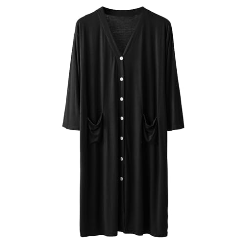 Abrigo de dormir para hombre, cárdigan de punto, albornoz, camisón informal, cómodo, transpirable, suave, traje de casa Relax, Negro , L