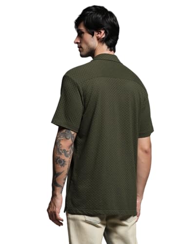 Image of Jack & Jones Men Cuban Collar Textured Cotton Relaxed Fit Casual Shirt