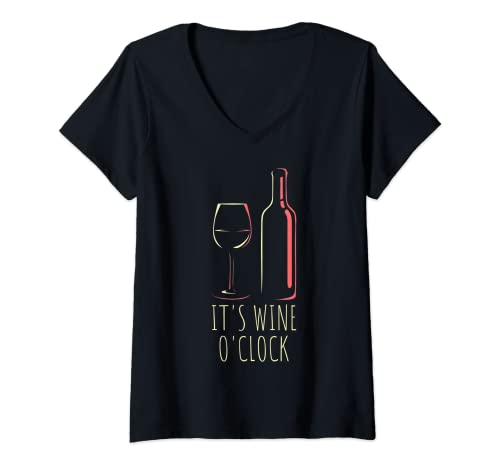 Mujer It's Wine O'Clock | Vino tinto Copa de vino Vino divertido Camiseta Cuello V