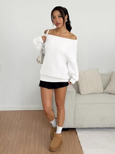 Image of ZAFUL Sweaters for Women Off Shoulder Knit Sweater with Long Sleeve Loose Pullover Jumper Tops