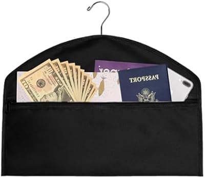 YELAIYEHAO 2 pcs Hanger Diversion Safe Hidden Pocket Safe, Fits Under Hanging Clothes with Pocket to Hide Valuables (black, 1 pc)