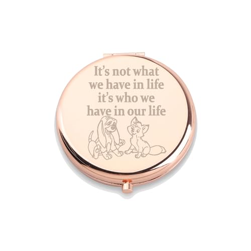 WUSUANED Fox and Dog Makeup Mirror It’s Not What We Have in Life It’s Who We Have in Our Life Mirror Cartoon Fan Gift Hound Fan Gift Fox Lover Gift (Fox and Dog Mirror)