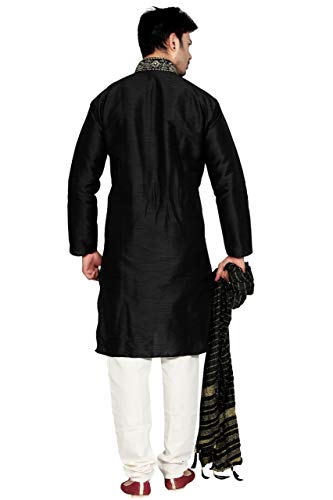MKP9005 Black and Ivory Men's Kurta Pyjama Indian Suit Bollywood Sherwani4