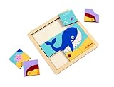 Eichhorn Puzzle-Spaß im Rahmen - 10-teiliges Steckpuzzle mit Löwe und Wal zur Förderung von Motorik, Konzentration und Fantasie, farbenfrohes Holzpuzzle mit Lege-Rahmen, ab 2 Jahren