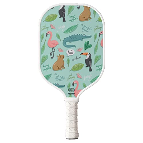 TigerTail Sports Animals on Green Colorful Design Pickleball Paddle, USA Pickleball Approved, White Trim
