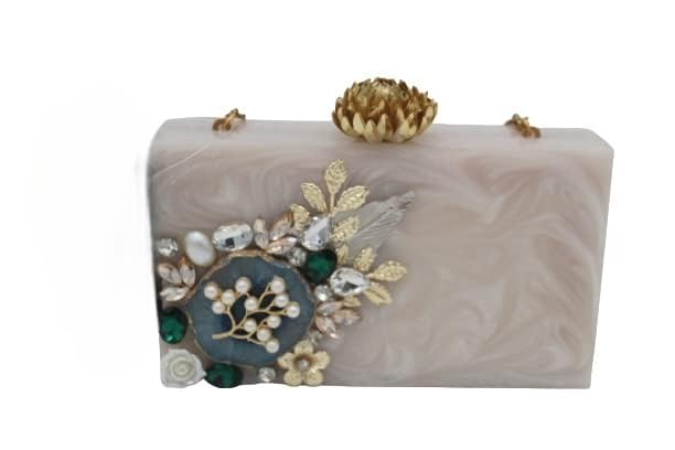 Clutch bag Hand Bag Acrylic Clutch for Women Bridal Clutch with Removable Gold Chain Strap Marble Purse Floral Clutch Bag For Women's & Girls-image-18