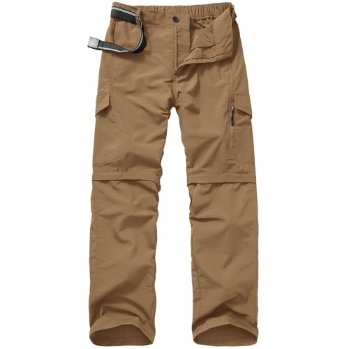 Mens Hiking Pants Quick Dry Lightweight Fishing Convertible Zip Off Safari Trousers #6088-Dusty Brown-34