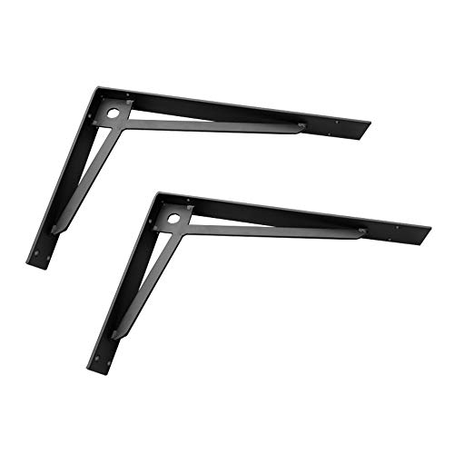 GMF Soporte De Estante, Escuadras para Estanterias Negras 650x400mm, Soportes Estanterias Hierro, 2 Piezas/Carga 250kg/ 12 Tamaños/con Tornillos