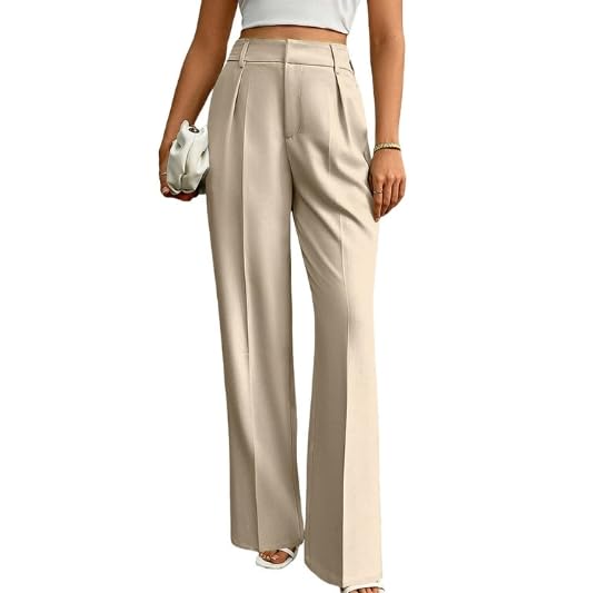 Solid Casual Straight Leg Womens High Waist Pants Business Commuter Suit Pants Wide Leg Women