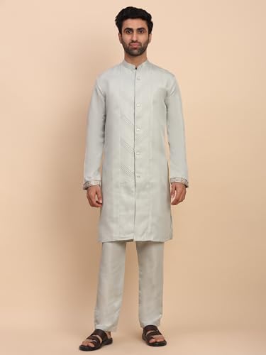 Image of Pro-Ethic Style Developer Men's Silk Embroidered Indowestern Sherwani Style Kurta Pant with Long Jacket wedding Outfit for Men (C-141)