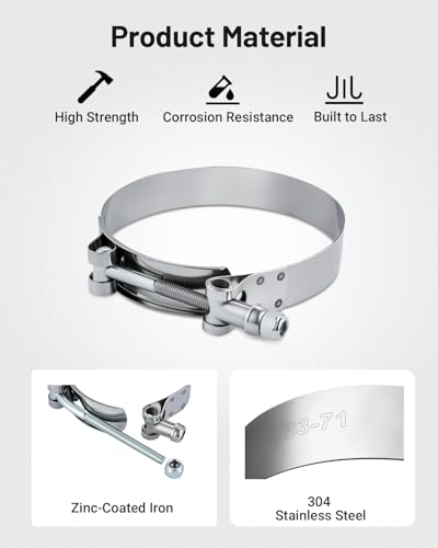 Image of EVIL ENERGY 3.75 Inch T-Bolt Hose Clamps, Stainless Steel 304 Turbo Intake Clamps, 95-103mm Adjustable Range for 3-3 /4 inch Hose ID, Intercooler Radiator Pipe Clamps for Silicone Coolant Hoses, 4PCS