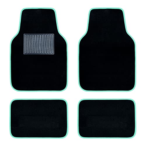 Car Pass Universal Waterproof Car Floor Mats With Heel Pad & Anti Slip Nibs, Mint Car Carpet Mats Fit For Suvs,Trucks,Sedans,Set Of 4 (Black And Mint) #TOP22