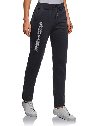 oodji Ultra Mujer Pantalones de Punto con Cordones, Azul, ES 40 / M