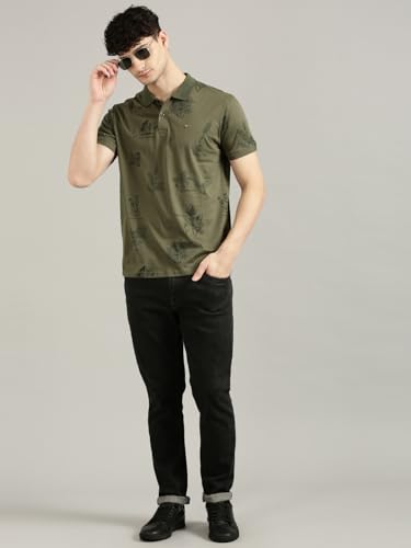 Image of JOVEN Mens Printed Polo Neck Half Sleeve Regular Fit Mercerised Cotton T-Shirt