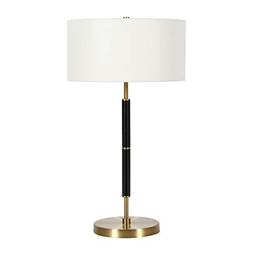 Image of Henn&Hart 25 inch Tall 2-Light Table Lamp with Fabric Shade in Black /Brass /White, Lamp, Desk Lamp for Home or Office