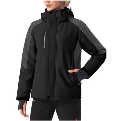 RKaixuni Ski Jacket Womens 3 in 1 Snow Winter Coat Warm Windproof Fleece Hooded Jackets Mountain Snowboard Parka Anorak Black