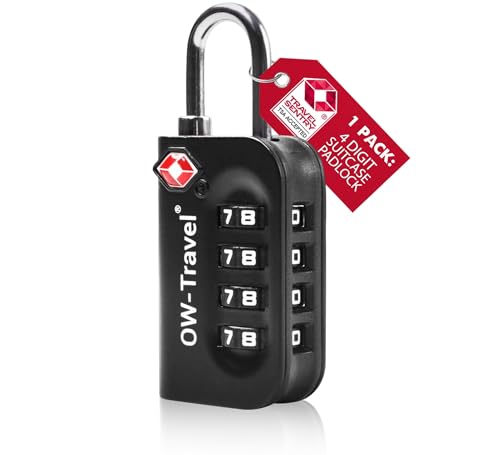 OW-Travel Candado maleta TSA Anti robo. Candados numerico 4 Digitos. Candados para mochilas y maletas. TSA seguridad equipaje Negro 1