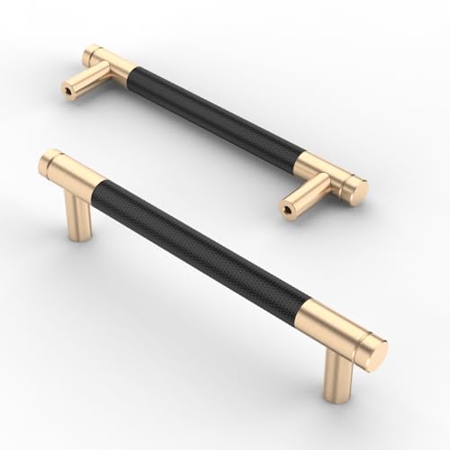 Asidrama 10 Pack 5 Inch(128mm) Matte Black Cabinet Pulls Knurled Cabinet Handles Gold Cupboard Handles Kitchen Cabinet Hardware for Cupboard Drawer Pulls