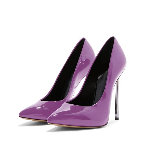 iadore Women Fashion Metal High Heel Shoes Patent Leather Chic Pointed Toe Slip on Stiletto Heel Dress Pumps Size 5-12 US3