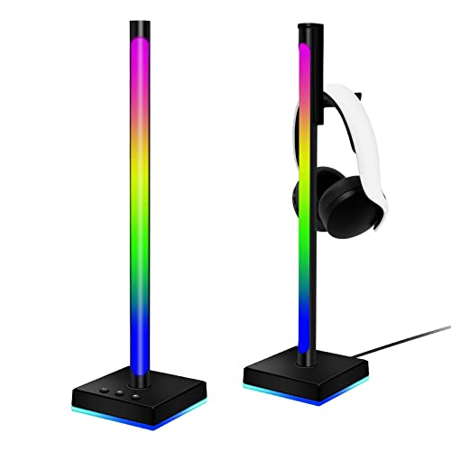 TRELC Desktop Atmosphere RGB Sound Pickup Rhythm Light, Gaming Headphone Stand with LED Light, Headset Holder Hanger Rack Backlight for Gamers Table Game Earphone PC PS5 Accessories(2 Packs)