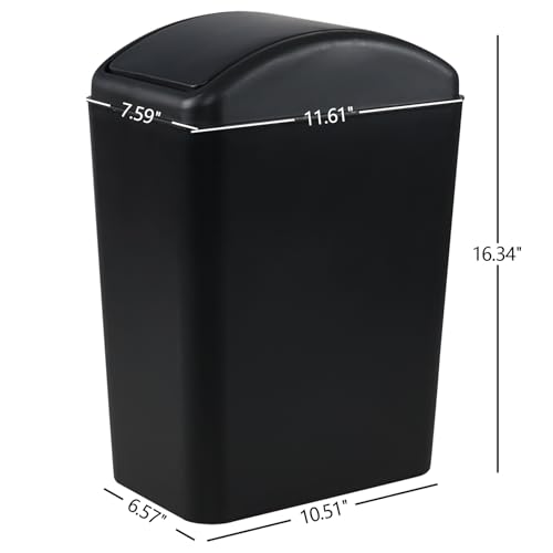 Image of 4.5 Gallon Plastic Swing Lid Trash Can, Swing-Top Trash Bin, Black | Small Slim Garbage Can, Waste Basket with Lid