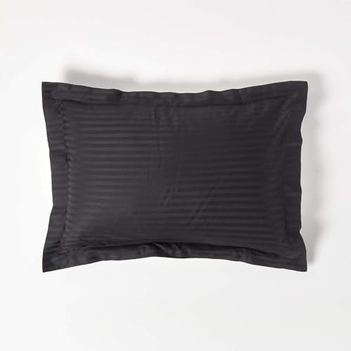 HOMESCAPES Black Pure Egyptian Cotton Oxford Pillowcase Standard Size 330 TC 500 Thread Count Percale Equivalent Satin Stripe Pillow Case Pack of 2
