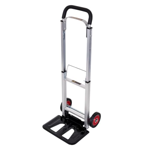 TOUGH MASTER Carretilla de Mano Plegable de 90 kg de Capacidad con Marco de Aluminio con Plataforma de Acero, Carrito Plegable con Ruedas con Mango Extensible