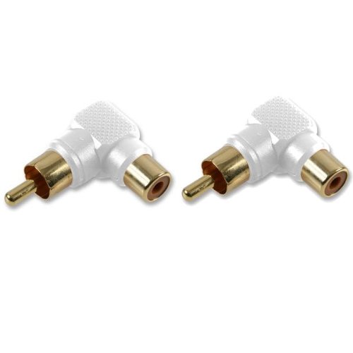 Ex-Pro® RCA Phono Right Angle Angled Adaptor Male Female 24K Gold - White [TWIN PACK]